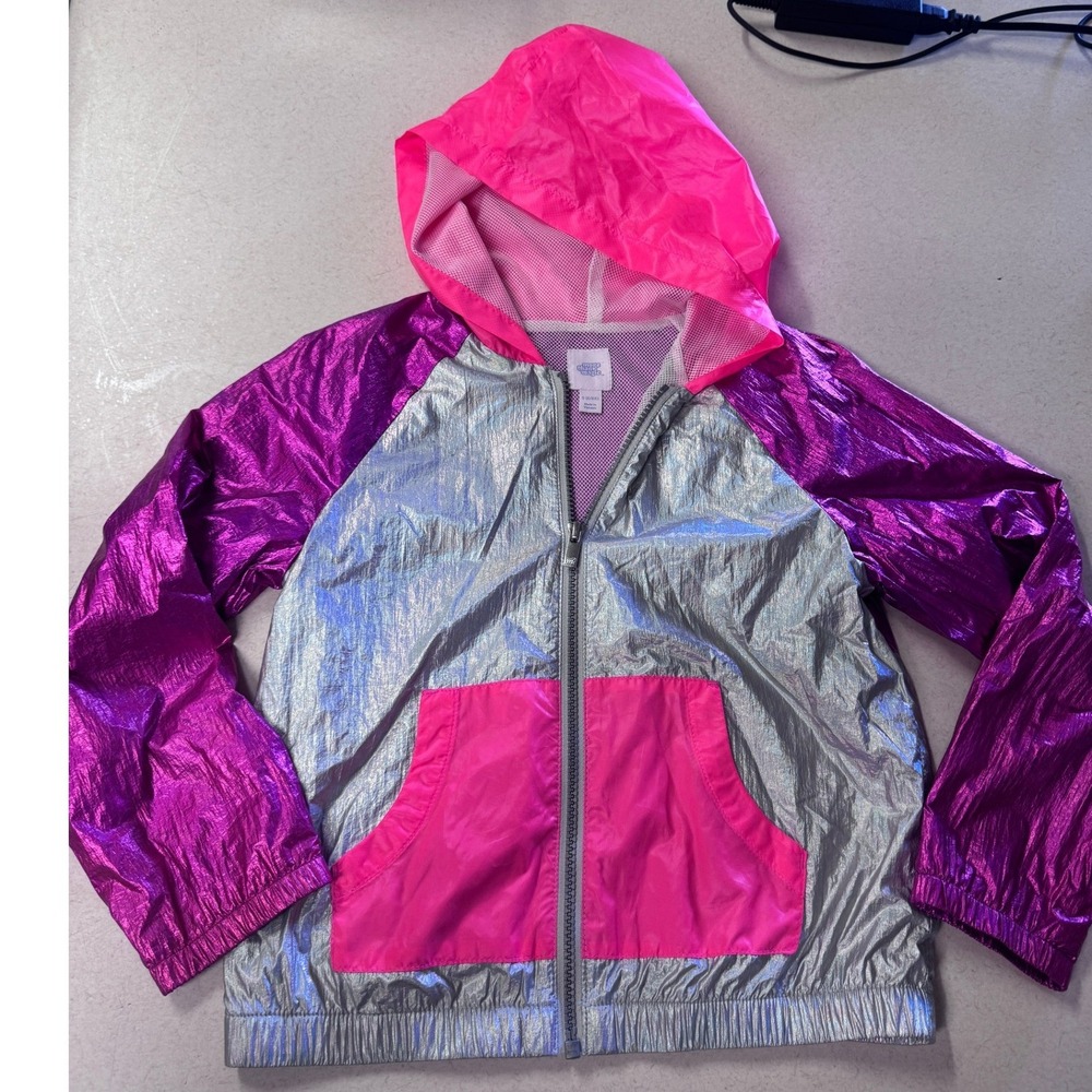 More Than Magic Girls Metallic Windbreaker‎ Jacket Silver Purple Pink Size 6/6X